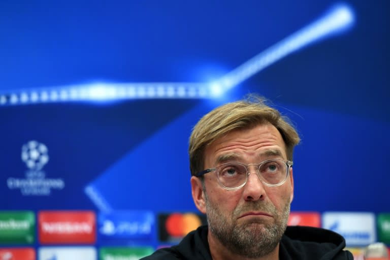 Liverpool coach Jurgen Klopp gives a press conference at the Sheraton Sheremetyevo Airport Hotel outside Moscow on September 25, 2017 on the eve of their Champions League group match against FC Spartak Moscow