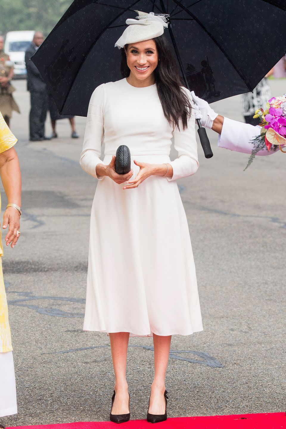 <p><strong>October 2018 </strong>The duchess arrived at Nausori Airportin Fiji in a Zimmermann custom look. </p>