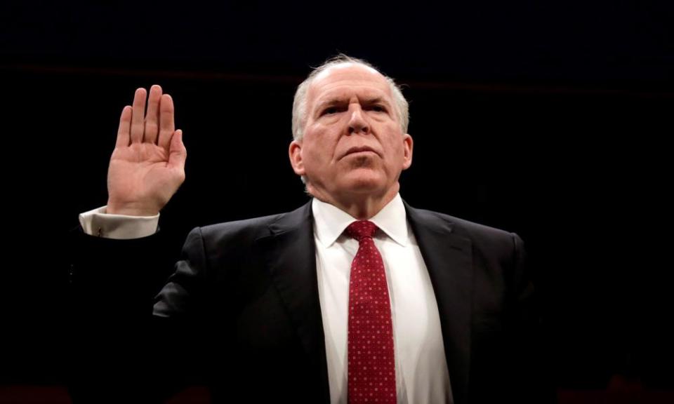 John Brennan is sworn in to testify before the House intelligence committee, in May 2017.