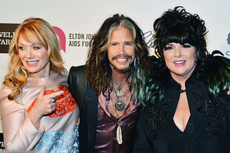 Nancy Wilson, Steven Tyler and Ann Wilson, from left to right, attend the Elton John AIDS Foundation Academy Awards viewing party in 2014. File Photo by Christine Chew/UPI