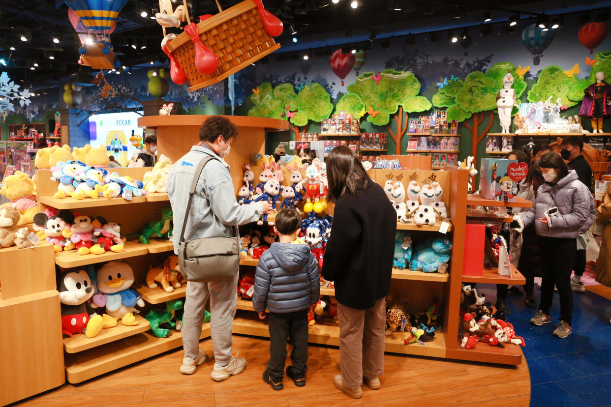 SHANGHAI, CHINA - FEBRUARY 27, 2022 - A view of The first Disney flagship store in China, and the largest in the world, in Shanghai, China, February 27, 2022. The products are mainly plush toys, anime game derivatives and fashion items. The store is divided into mickey and Minnie, Disney Princess, Pixar, Marvel and other areas, Mickey Mouse and Donald Duck. (Photo credit should read Costfoto/Future Publishing via Getty Images)