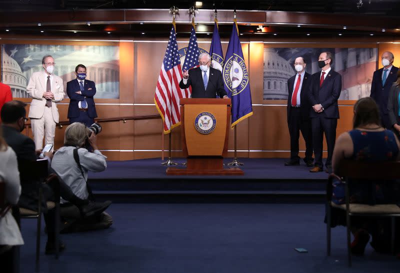 House Democrats discuss White House briefing on reports Russia paid Taliban to kill U.S. troops during news conference at the U.S. Capitol in Washington