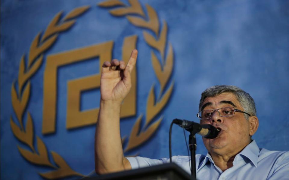 Nikos Michaloliakos, the leader of the extreme far-right Golden Dawn political party, delivers a speech - Lefteris Pitarakis /AP