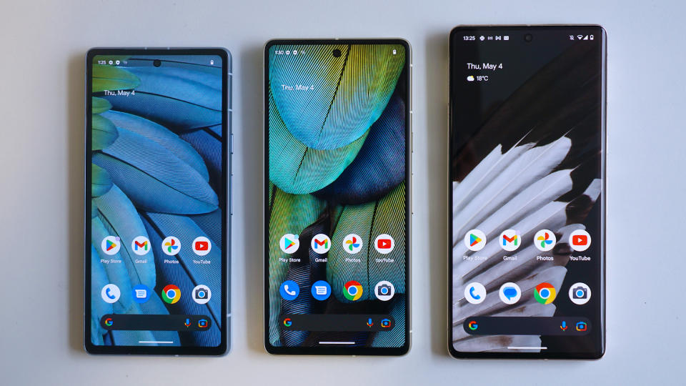 Google Pixel 7a review Pixel 7 Pixel 7 Pro fronts straight