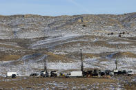 Geological testing takes place on the proposed site of a nuclear power plant south of the town of Kemmerer, Wyo., Wednesday, Jan. 12, 2022. The future construction built with backing from Bill Gates, The Department of Energy and Rocky Mountain Power will be one of the United State's first small modular reactors. (AP Photo/Natalie Behring)