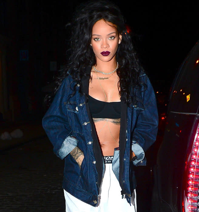 Rihanna wears men's boxer shorts on a night out