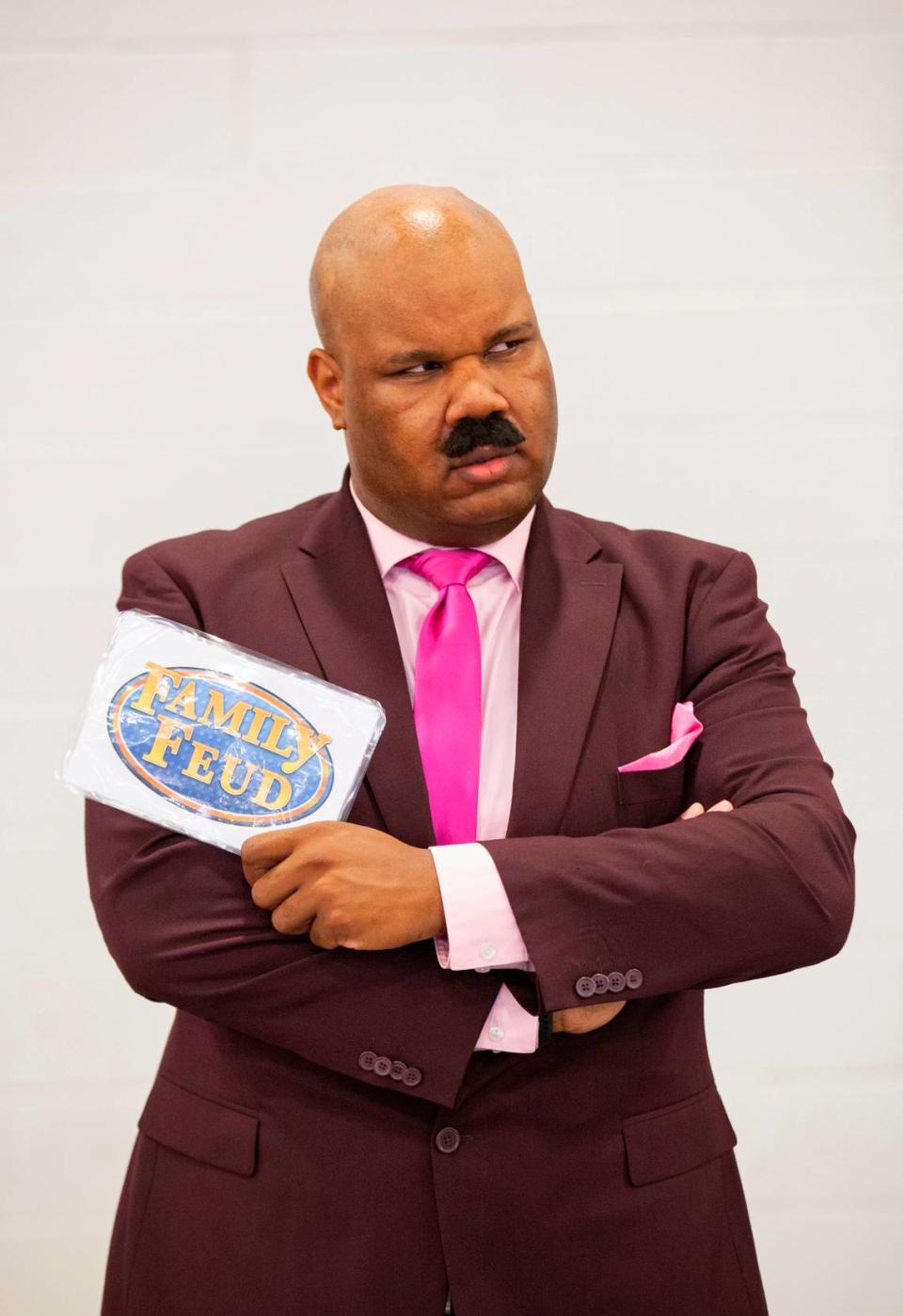 Damarri Brown, 32, cosplays as Steve Harvey during Florida Supercon 2023 at the Miami Beach Convention Center on Friday, June 30, 2023 in Miami Beach, Florida. “He’s my mom’s idol,” Brown said.