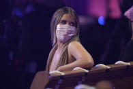 Maren Morris is seen in the audience at the 56th annual Academy of Country Music Awards on Sunday, April 18, 2021, at the Grand Ole Opry in Nashville, Tenn. (AP Photo/Mark Humphrey)