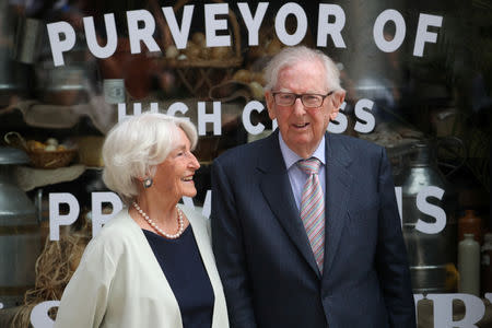 John Davan Sainsbury looks on as Britain's Queen Elizabeth visits a replica of one of the original Sainsbury's stores in London, Britain May 22, 2019. REUTERS/Hannah Mckay