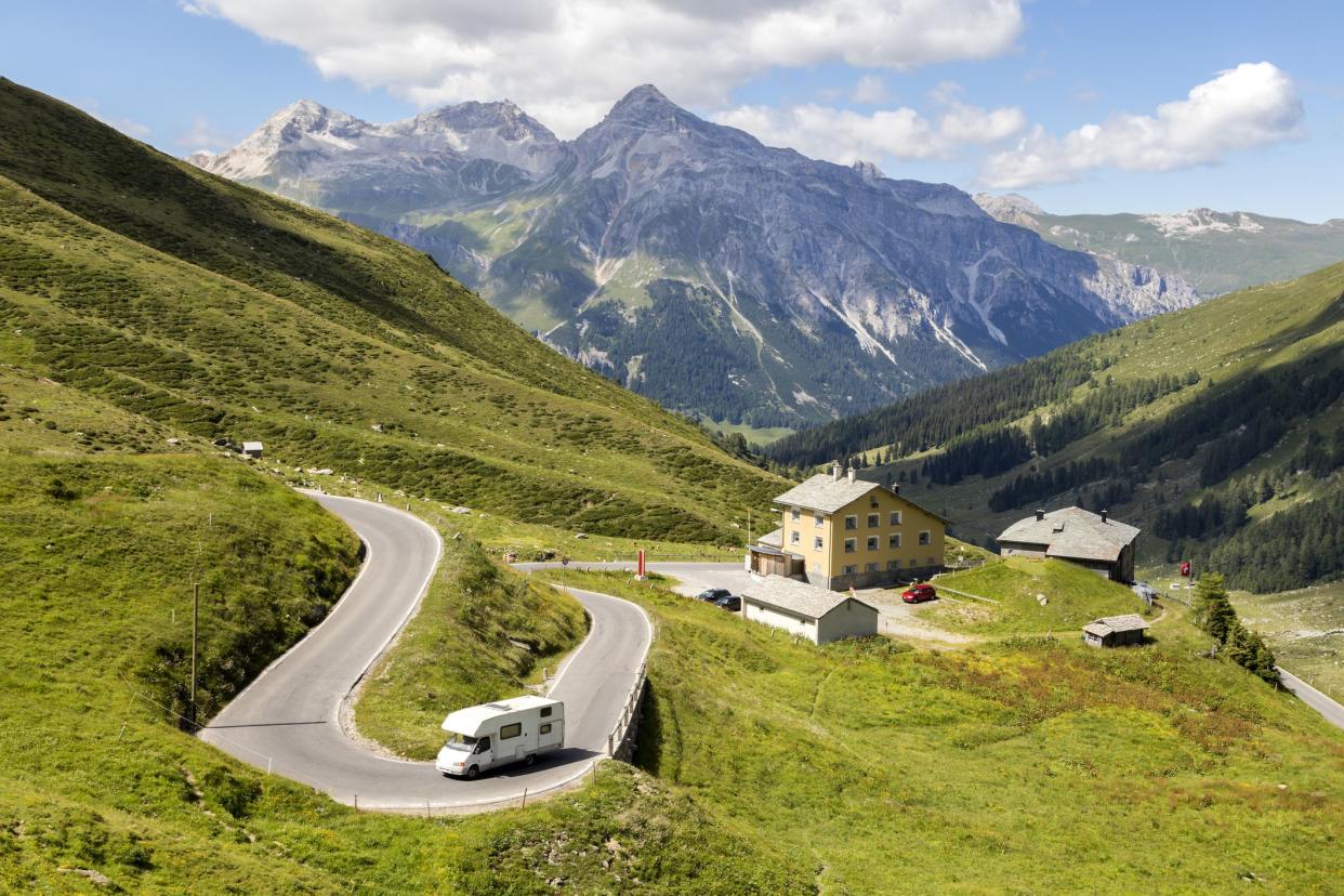 camper in swiss mountains