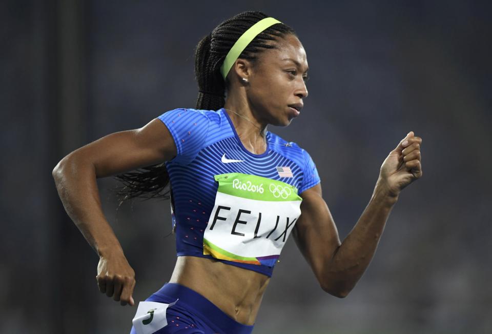 <p>Allyson Felix (USA) of USA competes. (Reuters) </p>