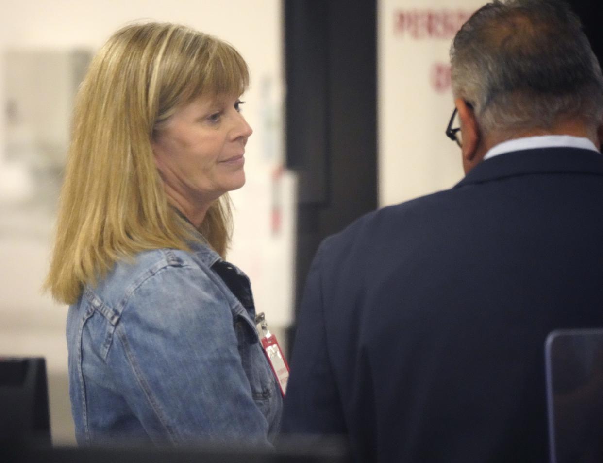 Nancy Schriber, Maricopa County Democratic Party chair, views a logic and accuracy test at the Maricopa County Tabulation and Election Center on Oct. 11, 2022.