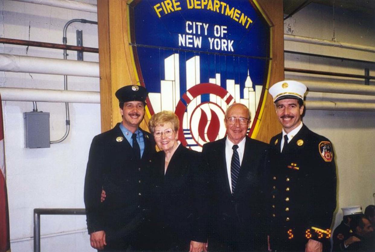 Chief Pfeifer (far right) with his younger brother, Kevin (far left), and their parents. (Courtesy Joseph Pfeifer)