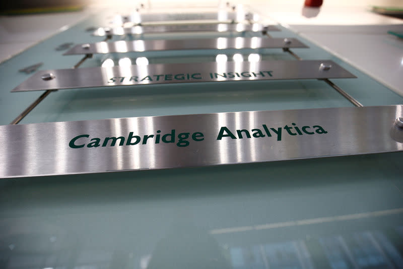 The nameplate of political consultancy, Cambridge Analytica, is seen in central London, Britain March 21, 2018. (REUTERS/Henry Nicholls)