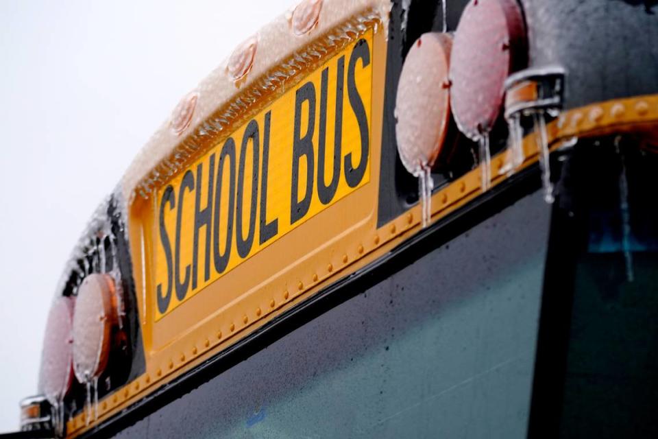 Icicles from sleet and rain coat a Richardson Independant School Bus in Texas. Scenes such as this are possible on the Mississippi Coast, with some freezing rain is expected.