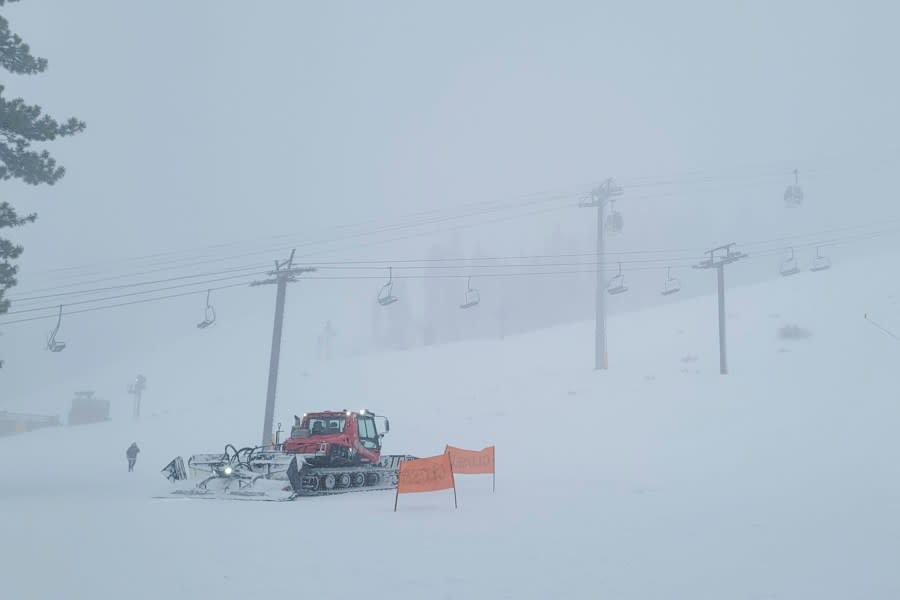 Rescues crews work at the scene of an avalanche at the Palisades Tahoe ski resort on Wednesday, Jan. 10, 2024, near Lake Tahoe, Calif. The avalanche roared through a section of expert trails at the ski resort as a major storm with snow and gusty winds moved into the region, authorities said. (Mark Sponsler via AP)