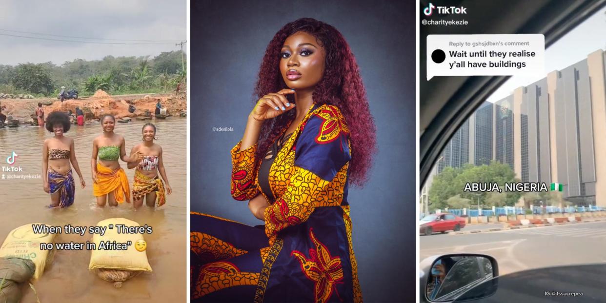 A picture of Ekezie in between two screenshots from her TikTok account, showing scenes in Abuja, Nigeria