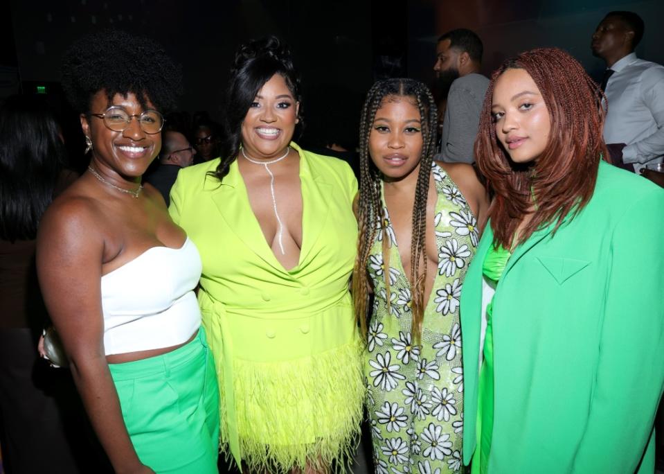 LOS ANGELES, CALIFORNIA - MARCH 14: (L-R) Karen Joseph Adcock, X Mayo, Dominique Fishback, and Kiersey Clemons attend the "Swarm" Red Carpet Premiere and Screening in Los Angeles at Lighthouse Artspace LA on March 14, 2023 in Los Angeles, California. (Photo by Arnold Turner/Getty Images for Prime Video)