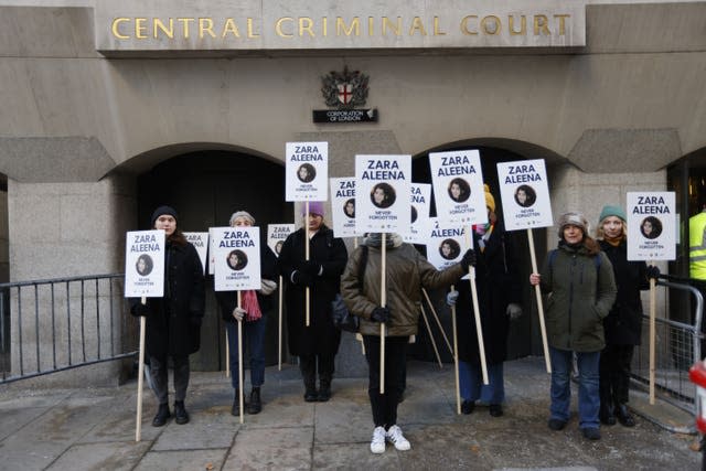 Protesters from Million Women Rise gather outside the Old Bailey in London, ahead of the sentencing of Jordan McSweene