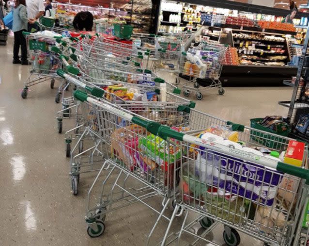 A Melbourne store with packed, abandoned trolleys. Source: Twitter/ OzzyMel