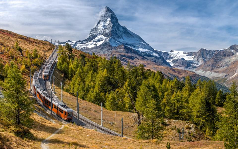 Train journey past the Matterhorn in Switzerland