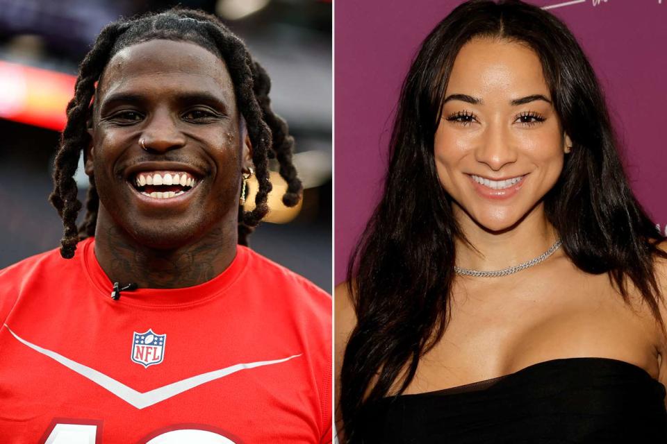 <p>Michael Owens/Getty Images; Kevin Winter/Getty Images</p> Miami Dolphins Star Tyreek Hill marries Keeta Vaccaro during bye week