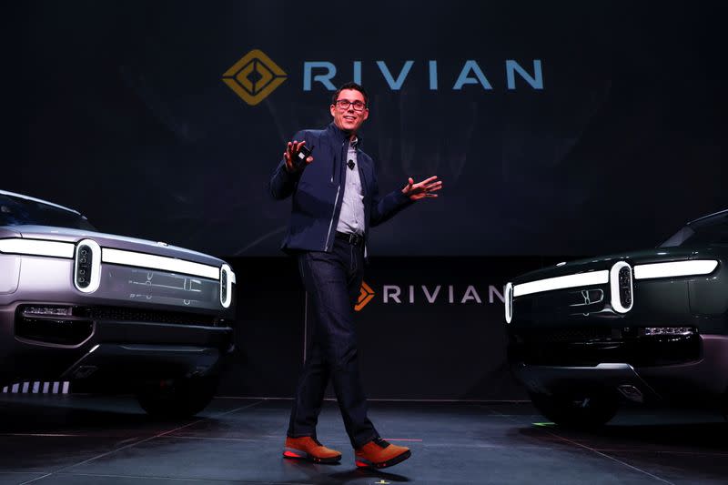 FILE PHOTO: Rivian introduces all-electric pickup and SUV at the LA Auto Show in Los Angeles