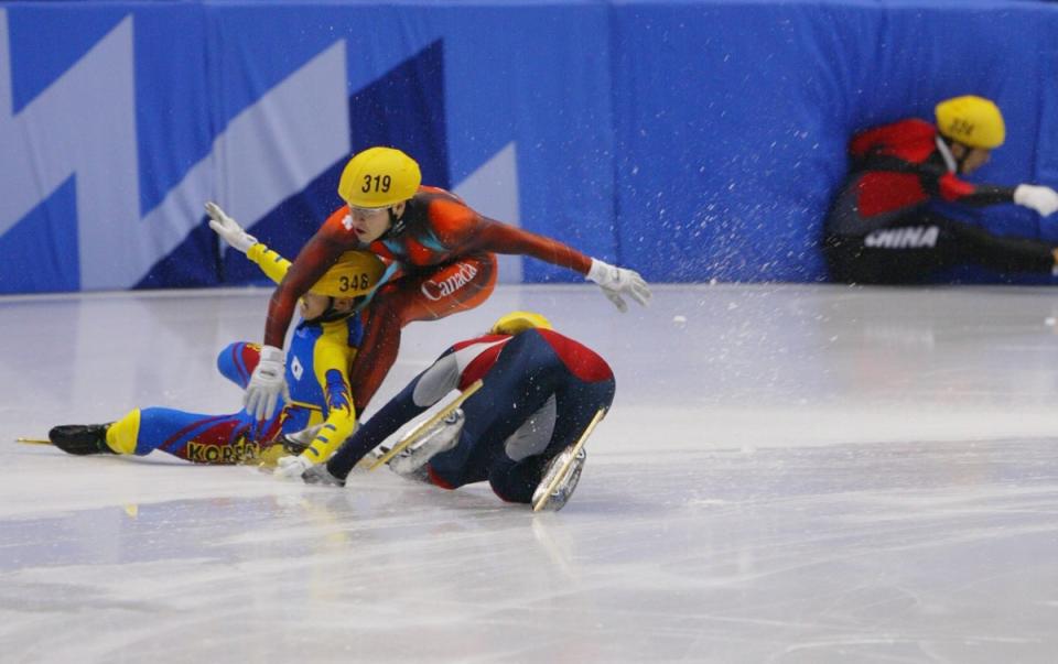 Steven Bradbury won gold in 2002 when his opponents slipped before the finish line (Getty Images)