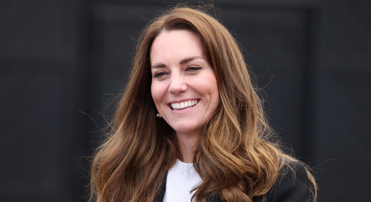 The Duchess of Cambridge dressed down to receive her coronavirus vaccine at the Science Museum in London. (Getty Images)