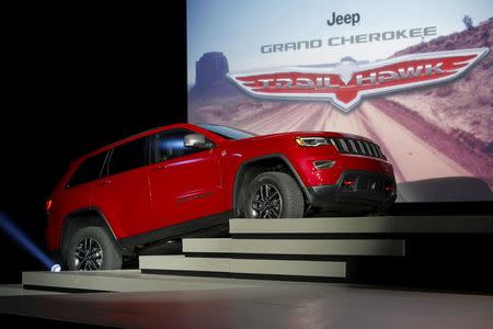 The Jeep Cherokee Trailhawk sports utility vehicle (SUV) is seen during the media preview of the 2016 New York International Auto Show in Manhattan, New York March 23, 2016. REUTERS/Eduardo Munoz/File Photo