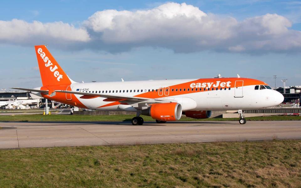 Side view of an EasyJet plane in 2018