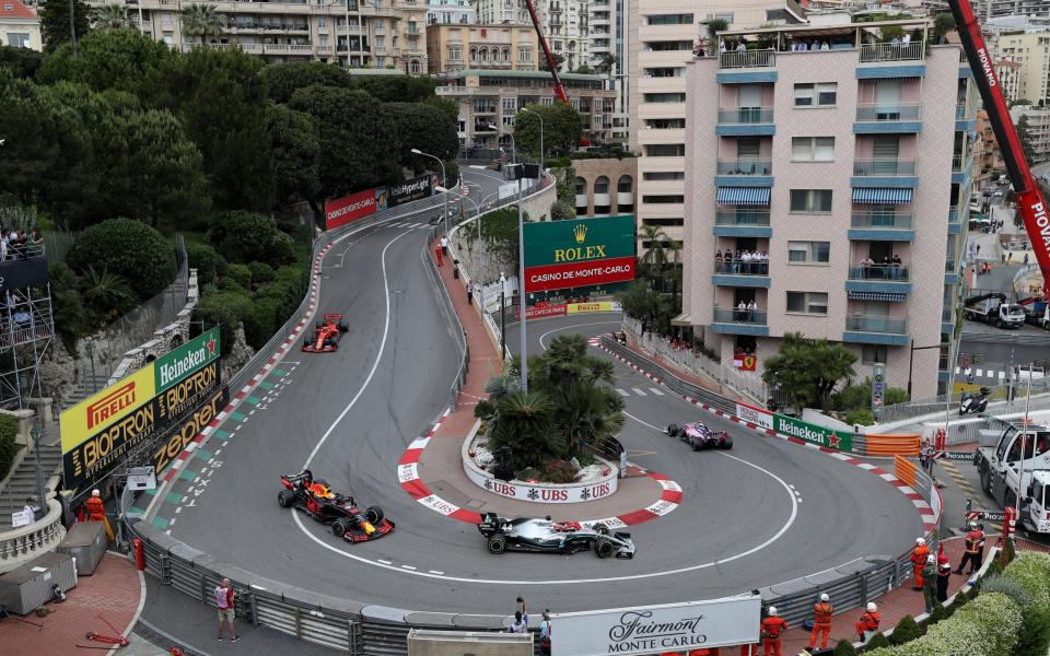 Mercedes' Lewis Hamilton leads Red Bull's Max Verstappen during the 2019 Monaco Grand Prix at the Circuit de Monte Carlo, Monaco / monaco grand prix 2021 race start time tv channel odds - David Davies/PA Wire