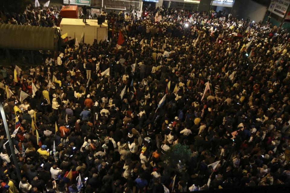 Protest: supporters of the opposition near the headquarters of the National Electoral Council (CNE) in Quito (EPA)