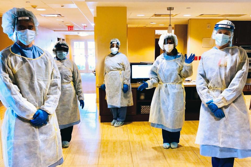 MorseLife Health System frontline staff don personal protective equipment, such as surgical masks, face shields, gloves and gowns, to help care for seniors during the coronavirus pandemic. The gear was provided by money raised through the foundation's COVID-19 Emergency Relief Fund.