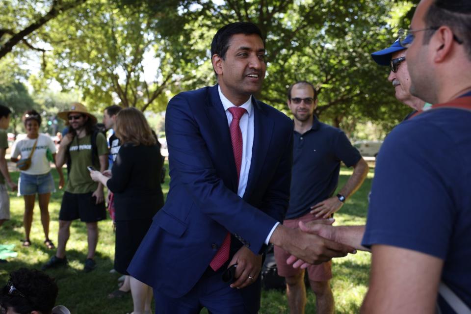 Rep. Ro Khanna (D-Fremont) speaks at an "End Fossil Fuel" rally near the U.S. Capitol.