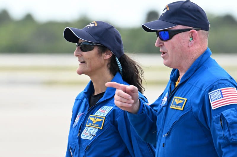 NASA astronauts Butch Wilmore and Suni Williams arrive at the Kennedy Space Center in Florida on April 25 to get ready to fly the Boeing Starliner spacecraft on its maiden crewed flight to the International Space Station with a scheduled launch Monday night. Photo by Joe Marino/UPI