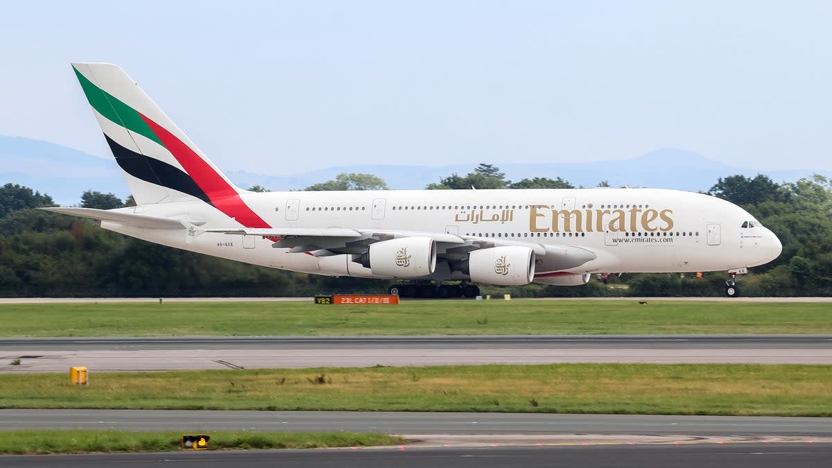 Safe arrival: Emirates Airbus A380 at Manchester airport (file photo)  (Getty Images)