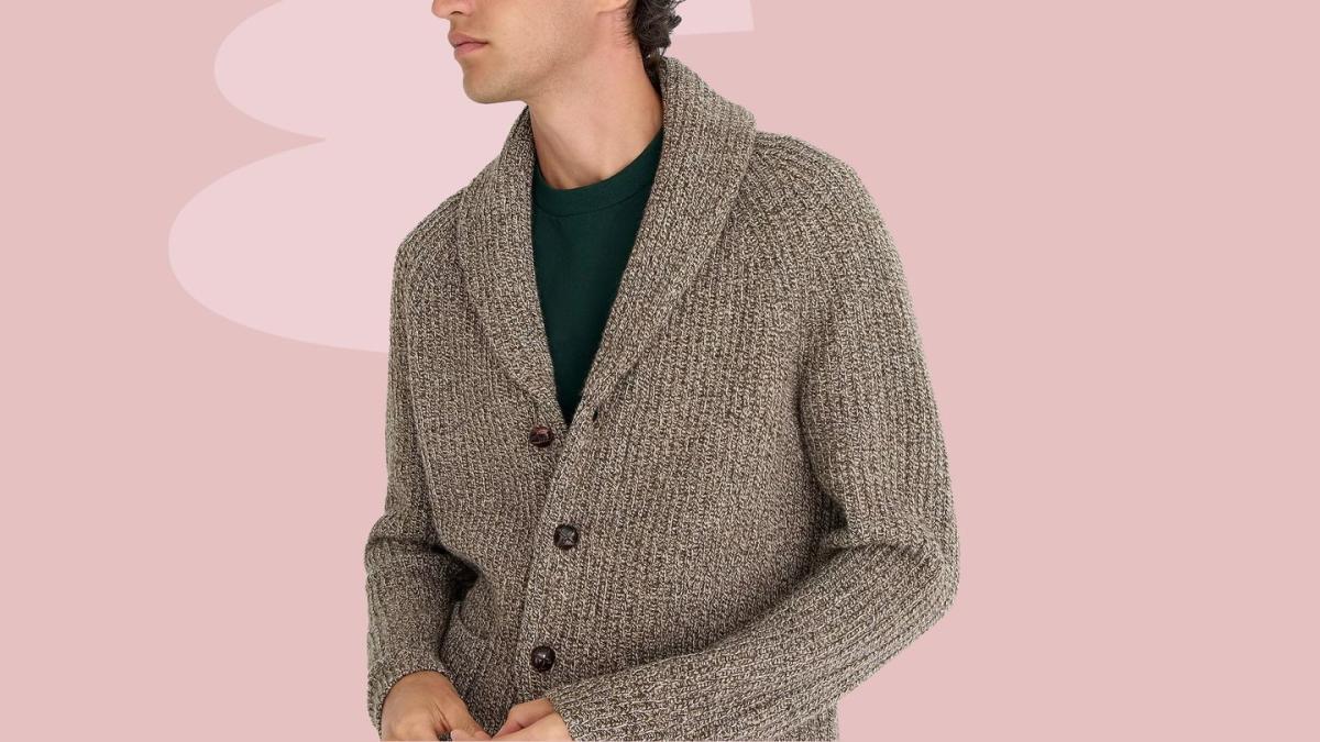 Aran Sweater Market Merino Wool Ribbed Shawl Neck Cardigan