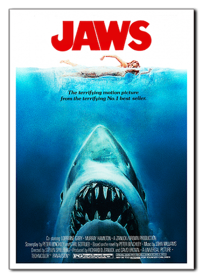 Cartel de la película <em>Jaws</em> (<em>Tiburón</em>), dirigida por Steven Spielberg en 1975.