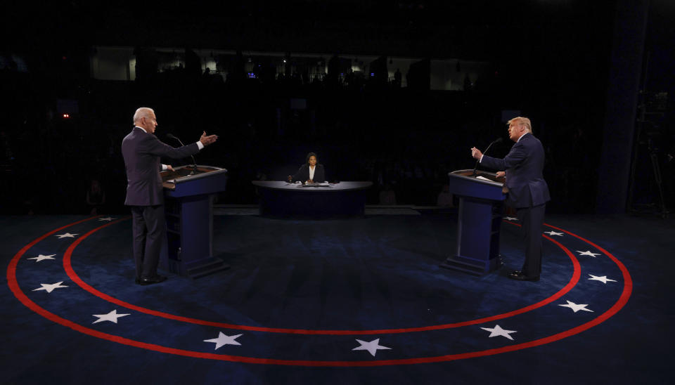 President Donald Trump and Democratic presidential nominee Joe Biden participate in the final presidential debate on Thursday night. Trump used part of his time on the stage to suggest that Biden isn&rsquo;t really from Scranton, Pennsylvania, even though the former vice president was born in the city and lived there until he was 10.  (Photo: Jim Bourg-Pool/Getty Images)