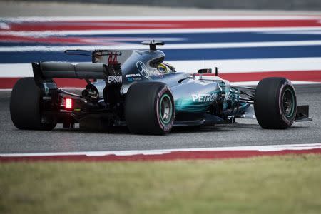 Oct 21, 2017; Austin, TX, USA; Mercedes driver Lewis Hamilton (44) of Great Britain during practice for the United States Grand Prix at Circuit of the Americas. Mandatory Credit: Jerome Miron-USA TODAY Sports