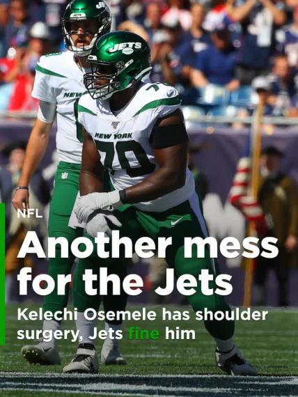 Kelechi Osemele has shoulder surgery, Jets fine him for absence