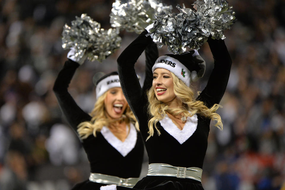 The Oakland Raiders Raiderettes aren’t allowed to chew gum. (Photo: Getty Images)