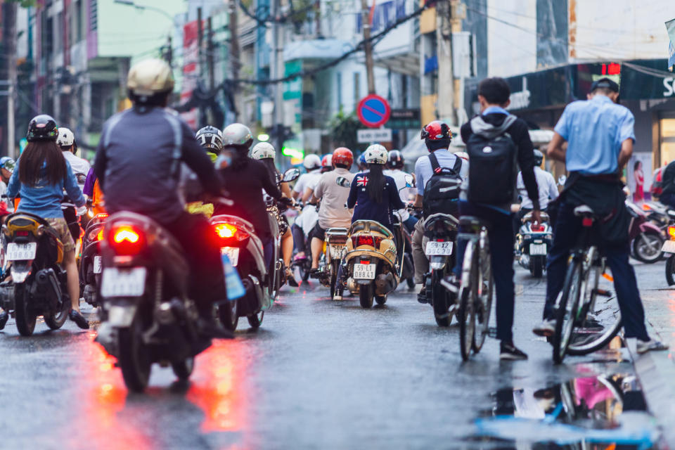 Scooter traffic in the streets of Ho-Chi-Minh-City, South East Vietnam.