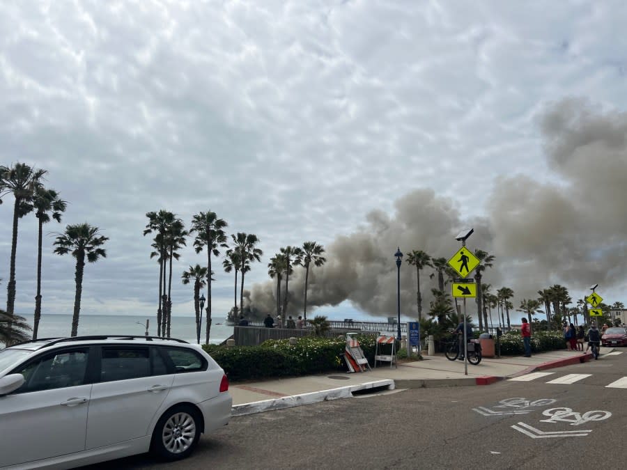 Crews are battling a fire that broke out on the Oceanside Pier Thursday afternoon.