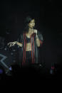 Barbadian singer Rihanna performs during the first stop of her 777 worldwide tour at the Plaza Condesa in Mexico City, Wednesday, Nov. 14, 2012. (AP Photo/Marco Ugarte)