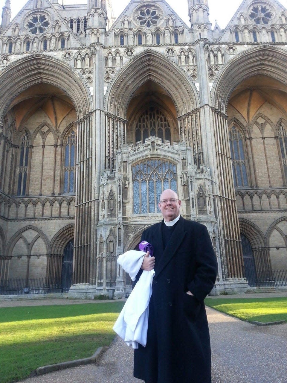 The Rev. Kris Kramer prepares to preach at a cathedral in England.