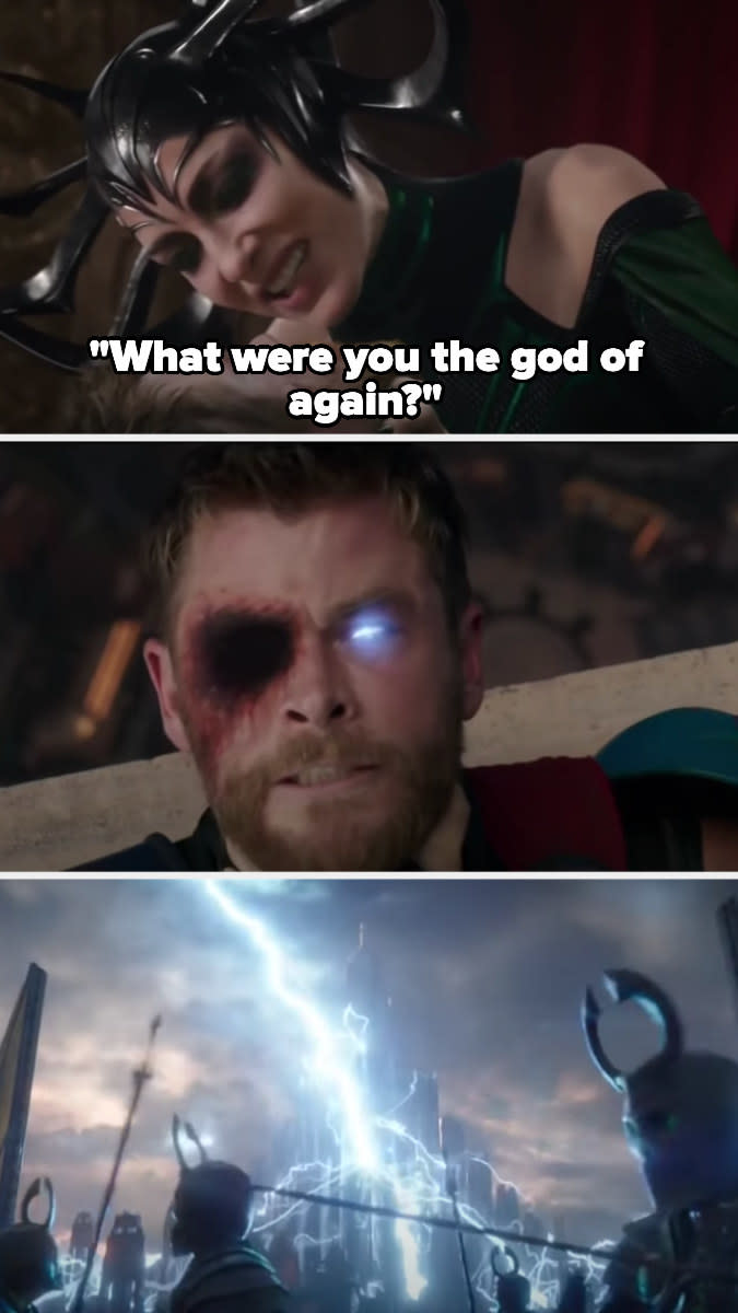 Hela asks Thor what he was the god of again, and Thor summons lightning