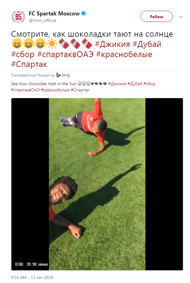 Spartak Moscow accused of racism against their own player after ‘see how chocolate melts in the sun’ tweet