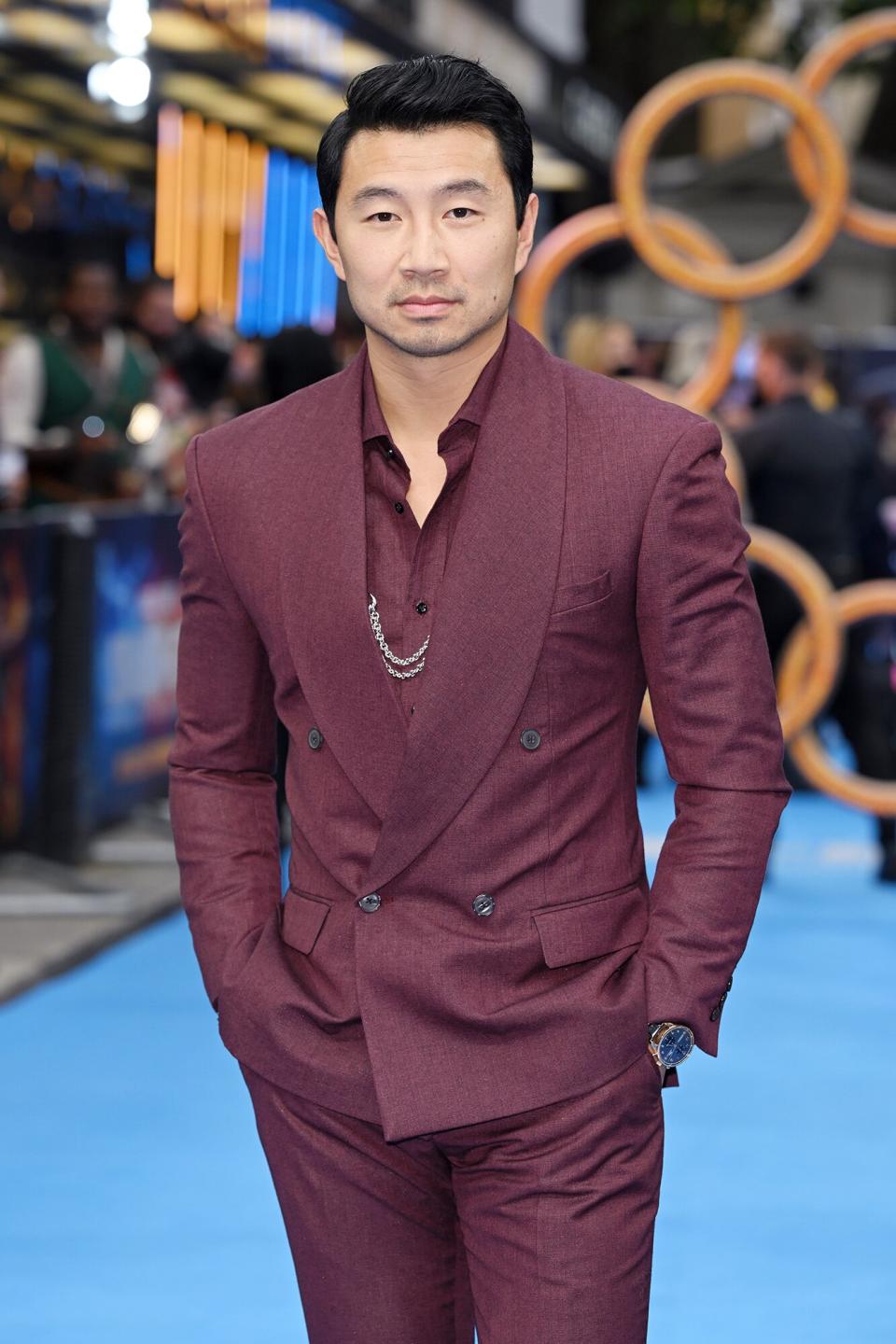 Simu Liu attends the UK premiere of "Shang-Chi and the Legend of the Ten Rings" at The Curzon Mayfair on August 26, 2021 in London, England.